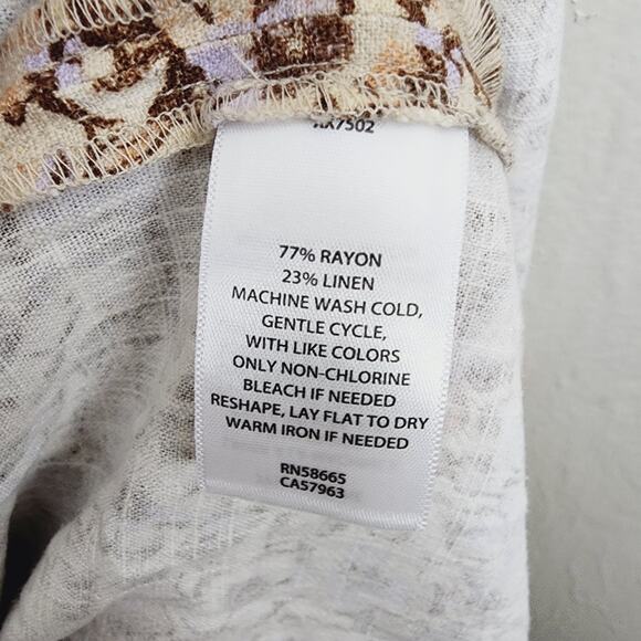 NEW Treasure & Bond Floral Flutter Sleeve Linen Blend Midi Dress Beige - Picture 7 of 11